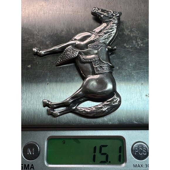 Estate Sterling Silver 925 Horse Brooch Pin Detailed Saddle Western Cowboy - Picture 8 of 8